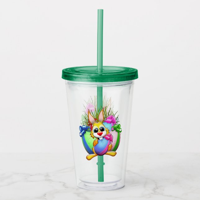 Funny Bunny biting an Easter Egg Acryltrinkbecher (Vorderseite)
