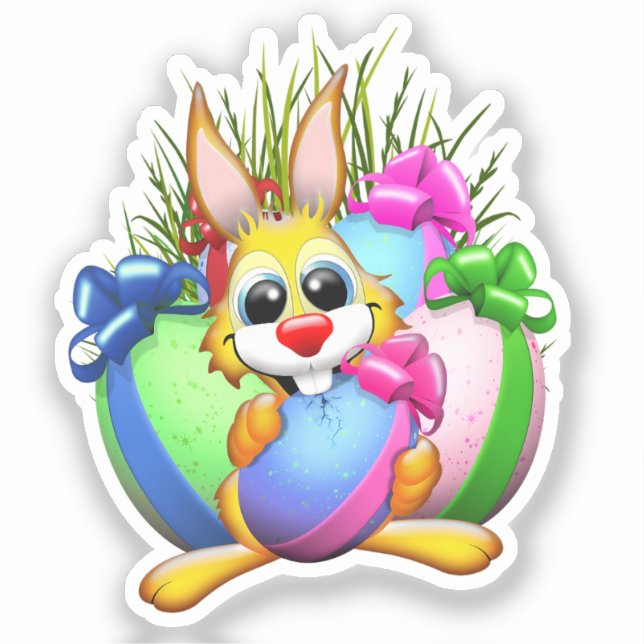 Funny Bunny biting an Easter Egg Aufkleber (Vorderseite)