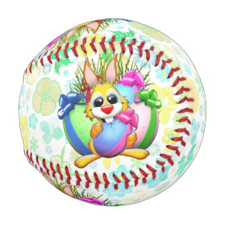 Funny Bunny biting an Easter Egg Baseball