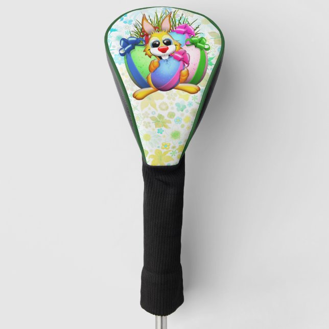 Funny Bunny biting an Easter Egg Golf Headcover (Vorderseite)