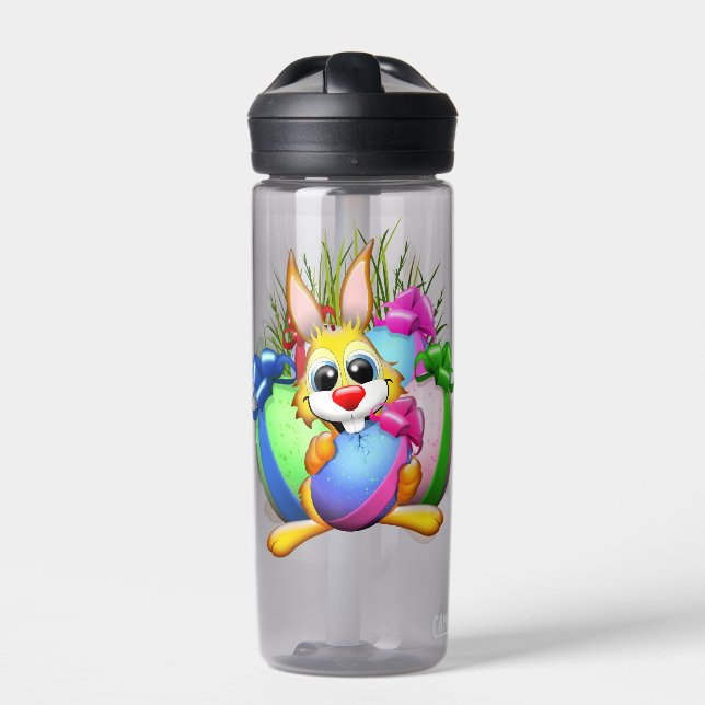 Funny Bunny biting an Easter Egg Trinkflasche (Vorderseite)