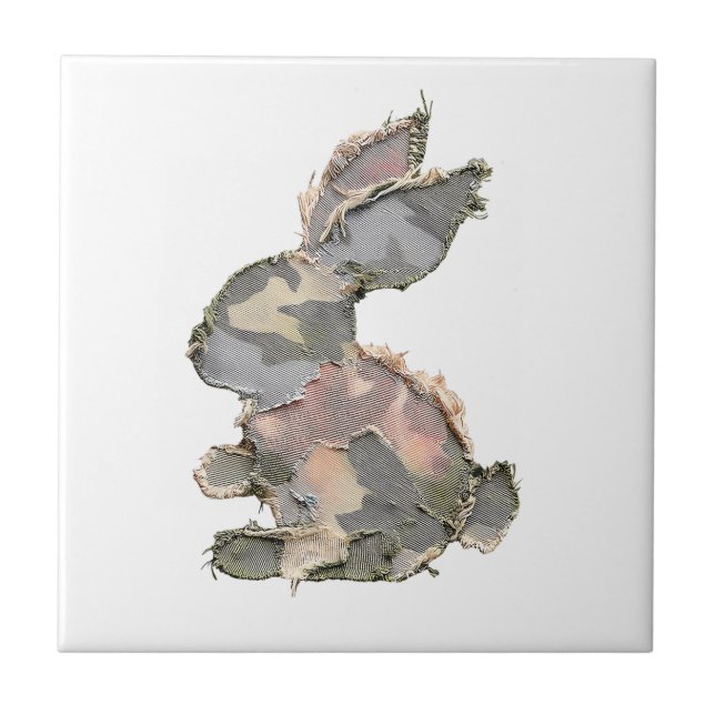 Funny Bunny Crochet Patchwork Camo Rabbit Happy Ea Fliese (Vorderseite)