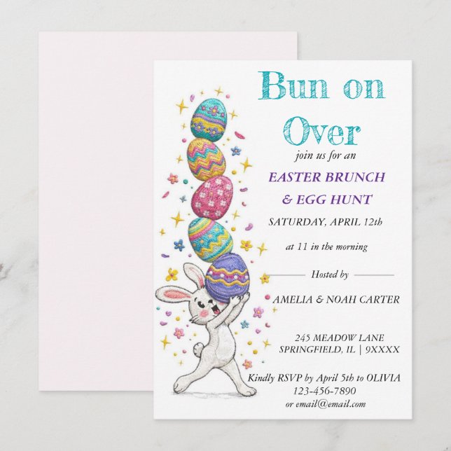 Funny Bunny Easter BRUNCH & HUNT Einladung (Vorne/Hinten)