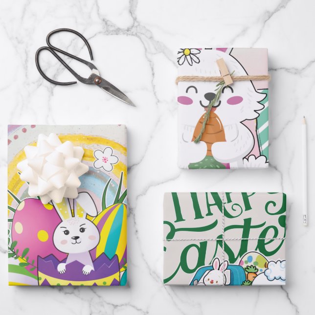 Funny Bunny Happy Easter Day Geschenkpapier Set (Vorderseite)