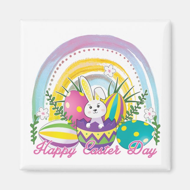 Funny Bunny Happy Easter Day Magnet (Vorne)