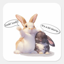 Funny Bunny –[Look! Look!][It's a bit blurry...] Quadratischer Aufkleber