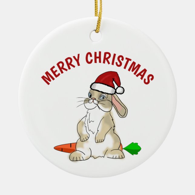 Funny Bunny Merry Christmas Keramik Ornament (Vorne)