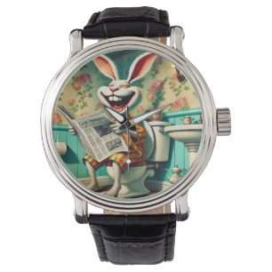 Funny Bunny on Toilet Bad Art Armbanduhr