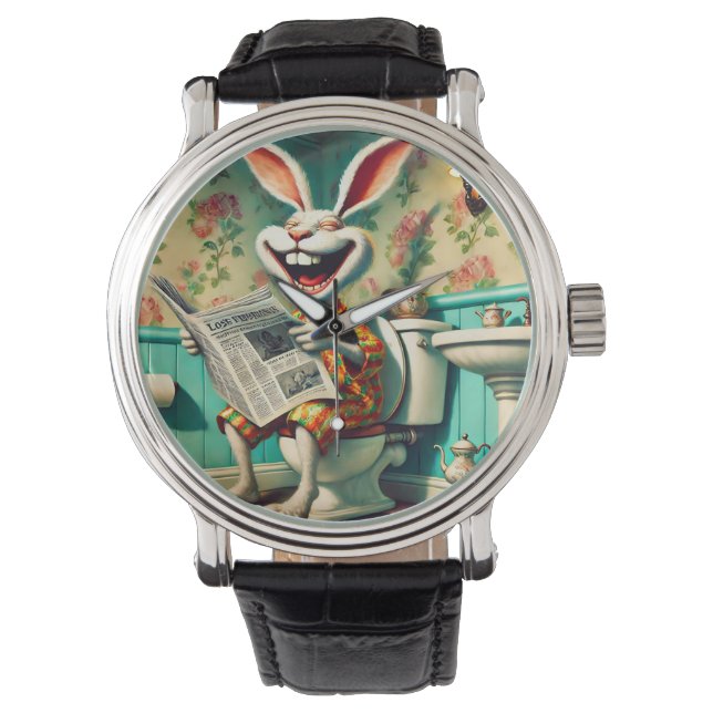 Funny Bunny on Toilet Bad Art Armbanduhr (Vorderseite)