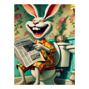 Funny Bunny on Toilet Bad Art Poster