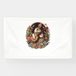 Funny Bunny Playing Banjo Gitarre Musik Rabbit Hap Banner