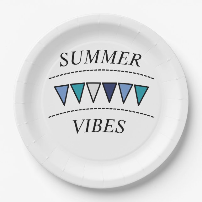 Funny Bunting Summer Vibes Pappteller (Vorderseite)