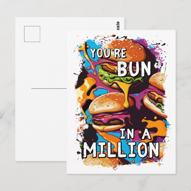 Funny BURGER Bun in a Million Puff für Food Lovers Postkarte (Vorne/Hinten)
