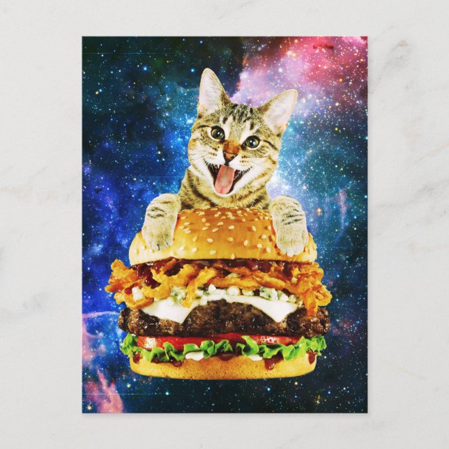 Funny Burger Cat Postkarte (Vorderseite)