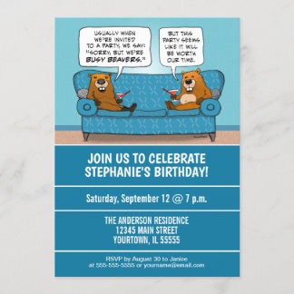 Funny Busy Beavers Geburtstagsparty Einladung