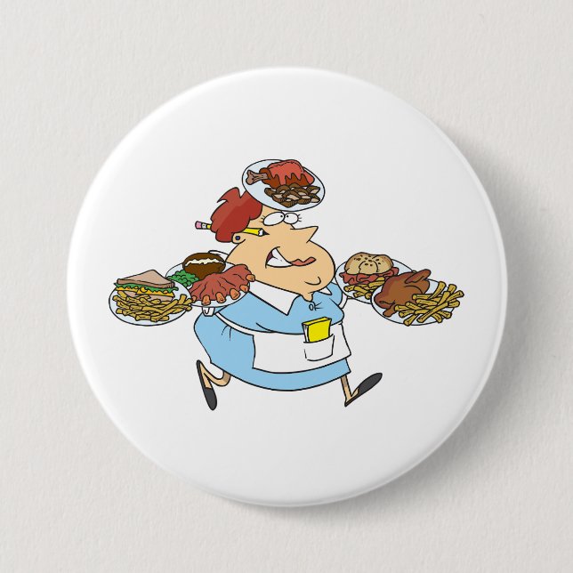 Funny Busy Waitress Overworked Server Button (Vorderseite)
