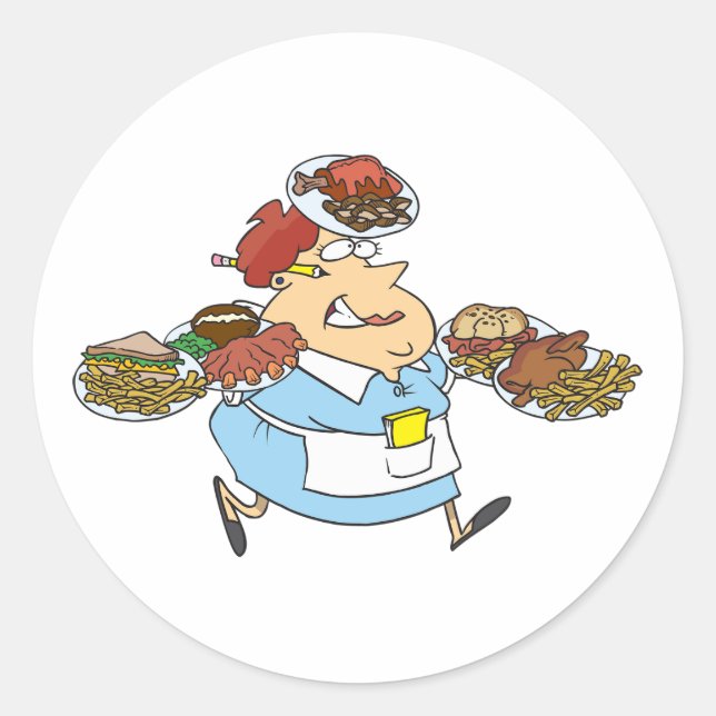 Funny Busy Waitress Overworked Server Runder Aufkleber (Vorderseite)