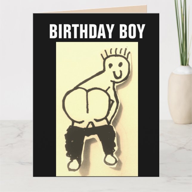 FUNNY BUTT MOONED BIRTHDAY GARÇON CARTE SURTAILLÉE (Devant)
