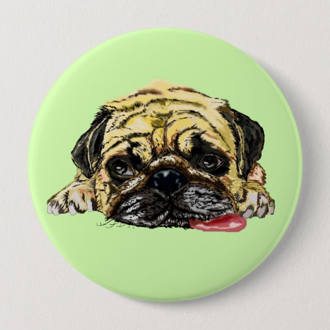 Funny Button mit Mops Dog - Benutzerdefinierte Far (Vorderseite)