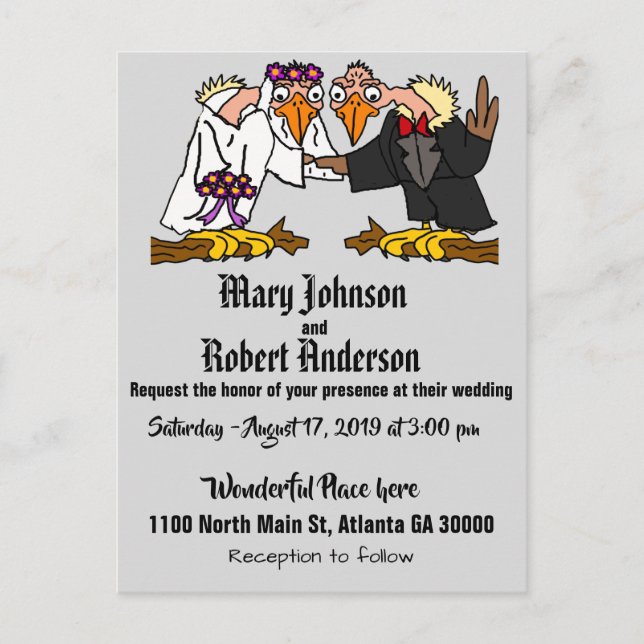 Funny Buzzard Braut und Groom Hochzeit Einladung (Vorderseite)