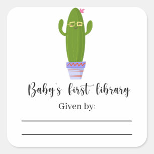 Funny cactus - Baby Shower Buchzeichen Quadratischer Aufkleber