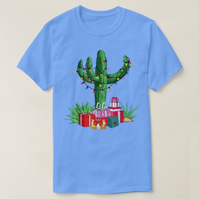 Funny Cactus Christmas Lights Tree Family Matching T-Shirt (Design vorne)