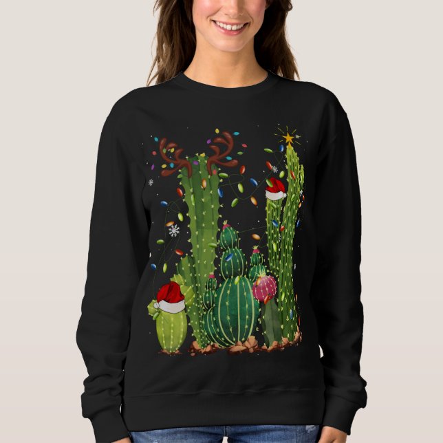 Funny Cactus Lights Weihnachtsmannmütze Sweater Xm Sweatshirt (Vorderseite)