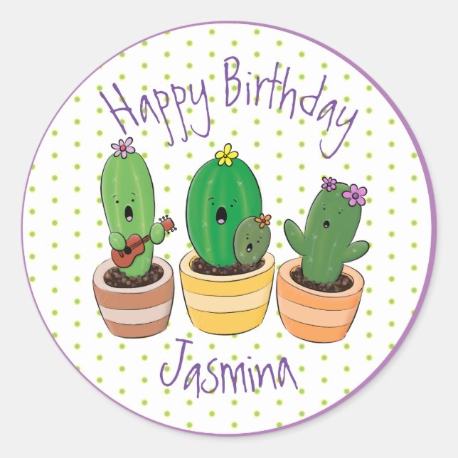 Funny Cactus trio Cartoon Illustration Runder Aufkleber (Vorderseite)