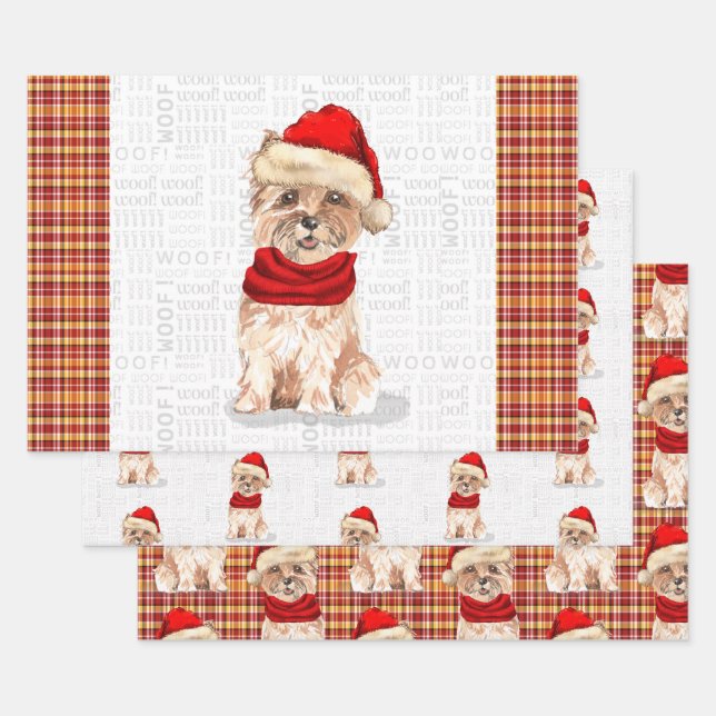 Funny Cairn Weihnachtshund und Urlaub Kariert Geschenkpapier Set (Set)