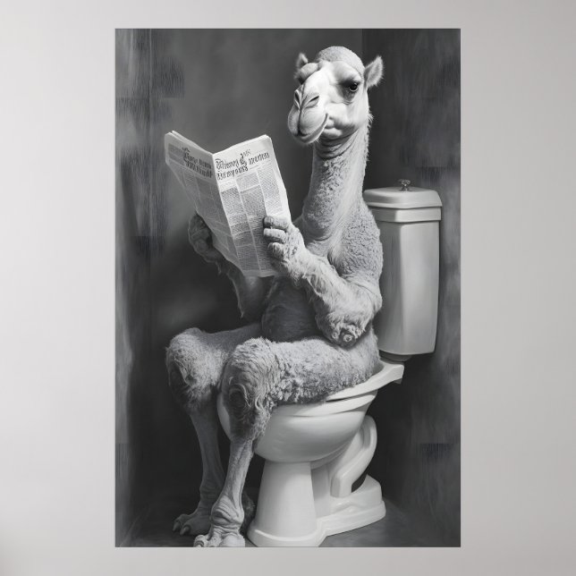 Funny Camel Bathroom Print, Newspaper Toilet Poster (Vorne)