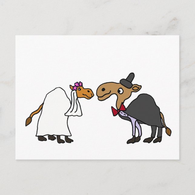 Funny Camel Bride und Groom Wedding Cartoon Postkarte (Vorderseite)