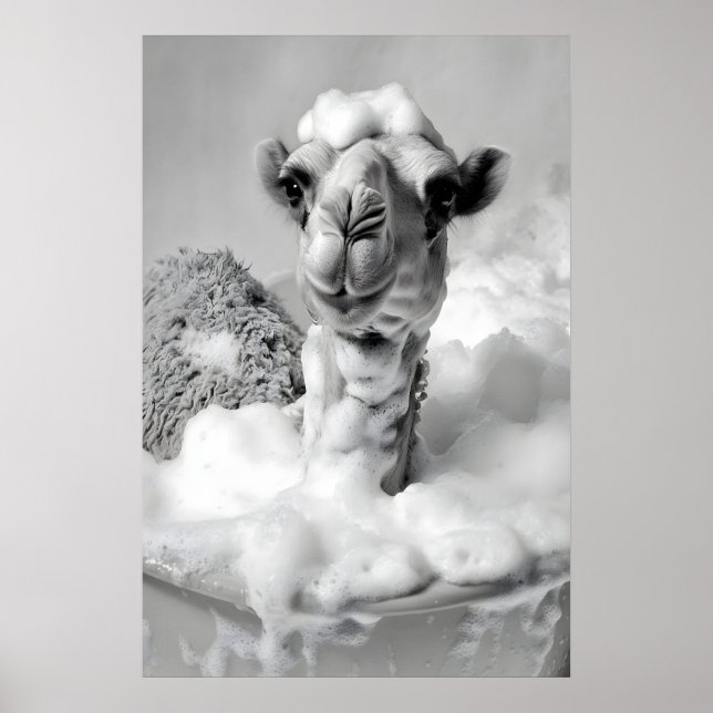 Funny Camel in Bathtub Print, Vintage Bathroom Poster (Vorne)
