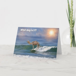 Funny Camel Surfing in the Ocean Birthday Card Karte