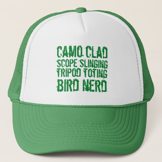 Funny Camouflage Clad Tripod Toting Bird Nerd Truckerkappe (Vorderseite)