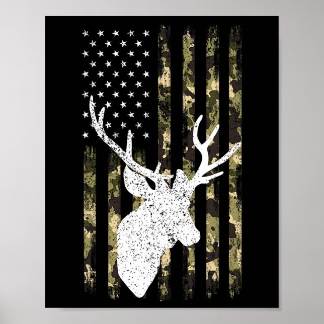 Funny Camouflage Usa Flag Whitetail Buck Deer Hunt Poster (Vorne)