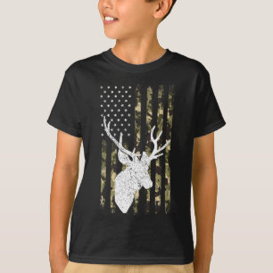 Funny Camouflage Usa Flag Whitetail Buck Deer Hunt T-Shirt