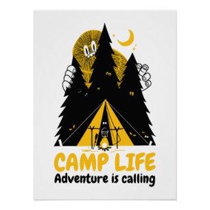 Funny Camping Monster - Camp Life Adventure Poster