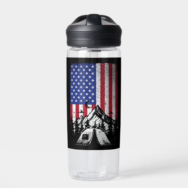 Funny Camping Wandern über Amerikanische Flagge Trinkflasche (Vorderseite)