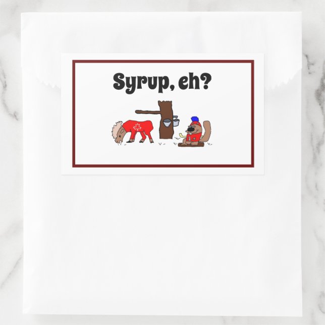 Funny Canada Elch und Biber mit Ahornsirup Rechteckiger Aufkleber (Tasche)