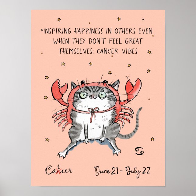 Funny Cancer poster Zodiac Cat Star Schild Plakat (Vorne)