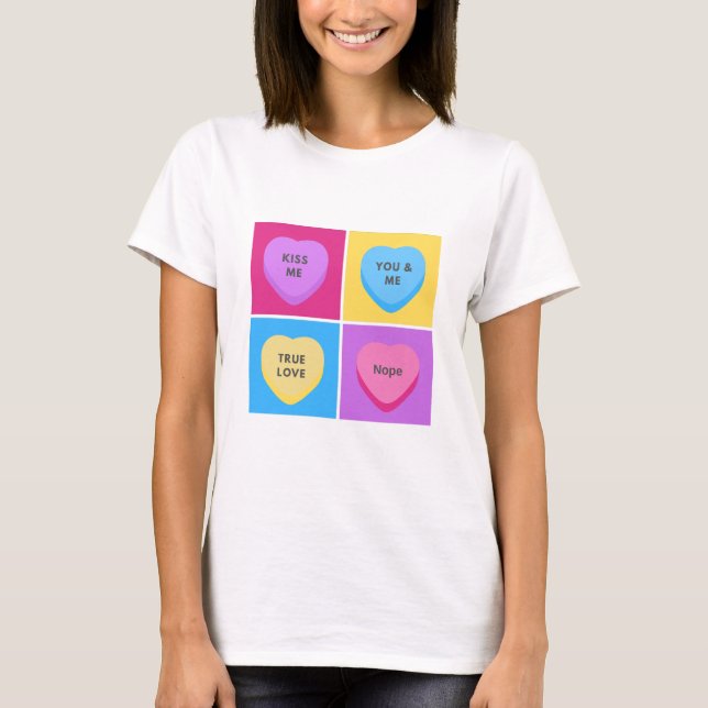 Funny Candy Hearts Anti Valentinstag T-Shirt (Vorderseite)