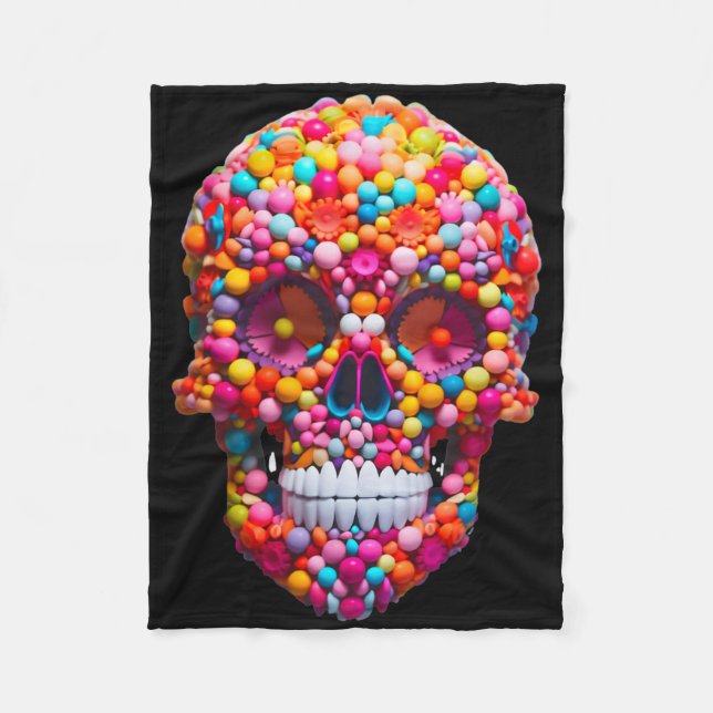 Funny Candy Skull Bubble Gum Skeleton Halloween Ca Fleecedecke (Vorderseite)