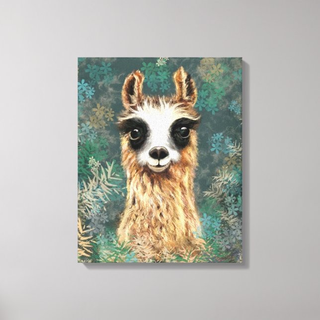 Funny Canvas Print Happy Curious Llama - Malerei Leinwanddruck (Vorderseite)