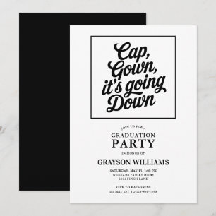 Funny Cap Gown Es geht zur Abitur Party Einladung