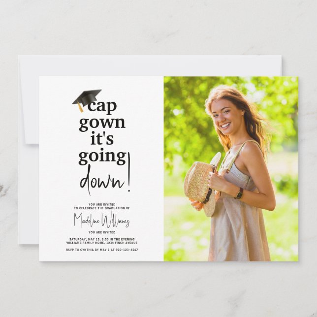 Funny Cap Gown ist der Abschluss des Fotos. Einladung (Vorderseite)
