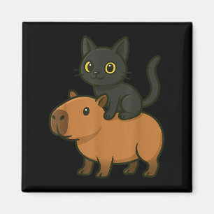 Funny Capybara Black Cat Tier Lover Mama Vater Kin Magnet
