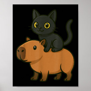 Funny Capybara Black Cat Tier Lover Mama Vater Kin Poster