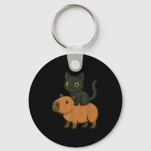 Funny Capybara Black Cat Tier Lover Mama Vater Kin Schlüsselanhänger