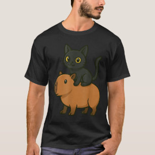 Funny Capybara Black Cat Tier Lover Mama Vater Kin T-Shirt