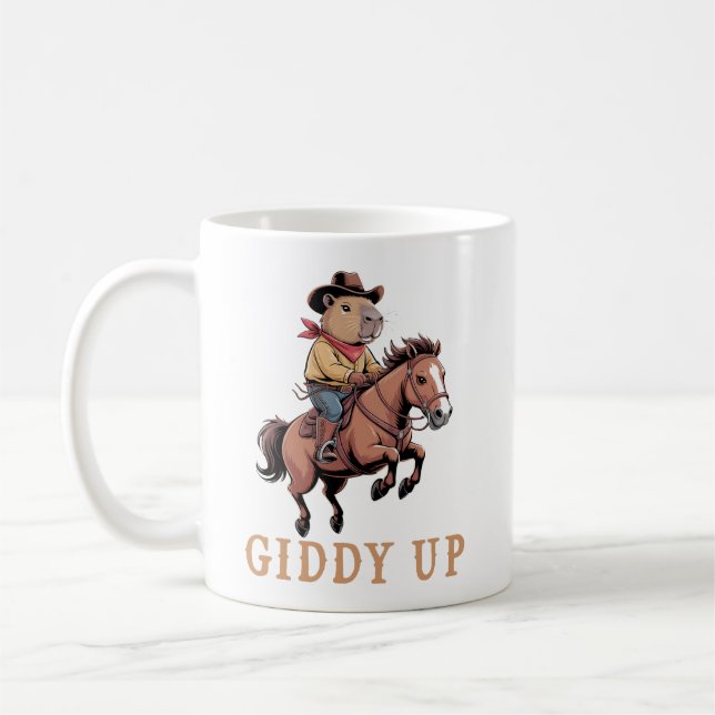 Funny Capybara Cowboy Reitpferd Giddy Up Kaffeetasse (Links)